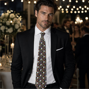 Black White Wolves Moonlight Autumn Leaves Tie