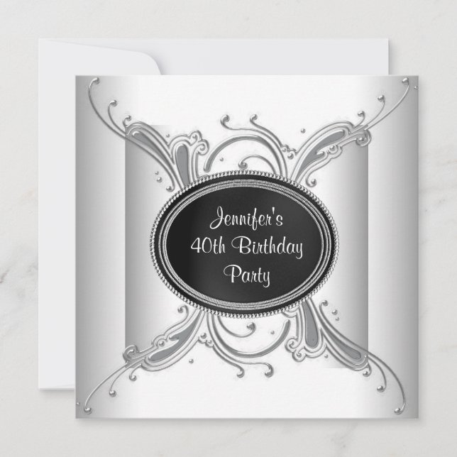 Black White Womans 40th Birthday Party Invitation (Front)