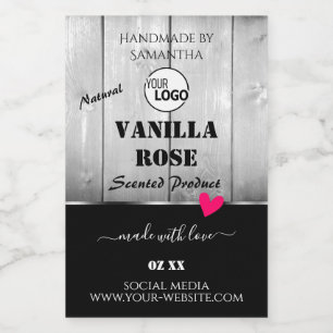 Black White Wood Grain Product Labels Heart Logo