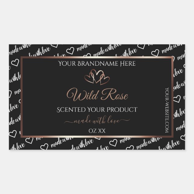 Black White Word Art Product Label Rose Gold Frame (Front)