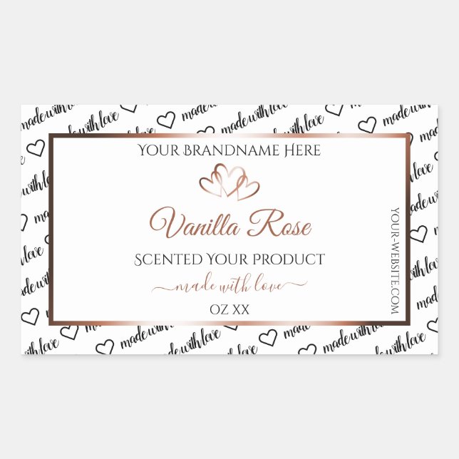 Black White Word Art Product Label Rose Gold Heart (Front)