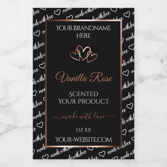 Black White Word Art Product Label Rosegold Hearts (Single Label)