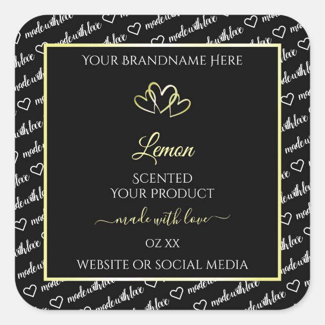 Black White Word Art Product Labels Cream Hearts (Front)