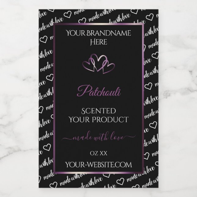 Black White Word Art Product Labels Purple Hearts (Single Label)