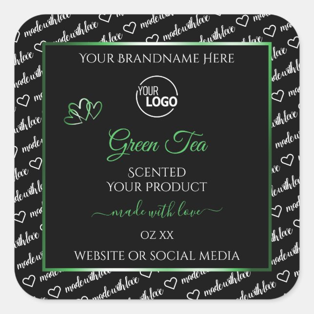 Black White Word Cloud Green Product Labels Logo (Front)