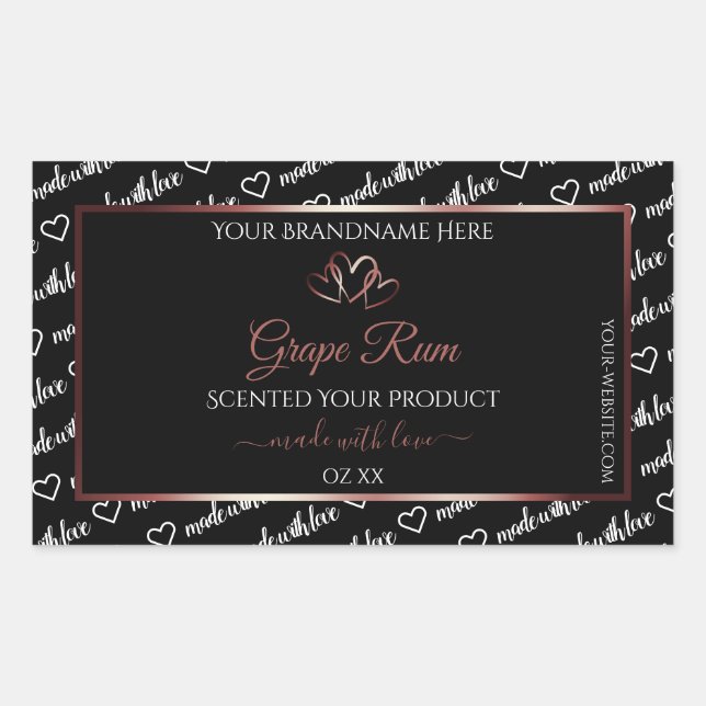 Black White Word Cloud Product Label Burgund Heart (Front)