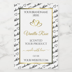 Black White Word Cloud Product Label Golden Hearts