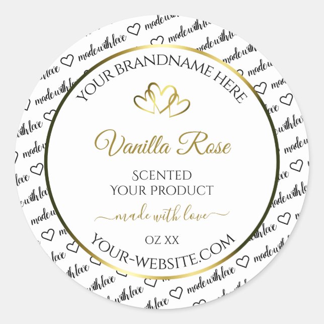 Black White Word Cloud Product Label Golden Hearts (Front)