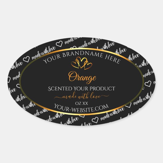 Black White Word Cloud Product Label Orange Hearts (Front)