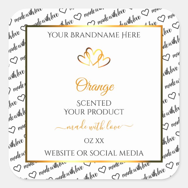 Black White Word Cloud Product Label Orange Hearts (Front)