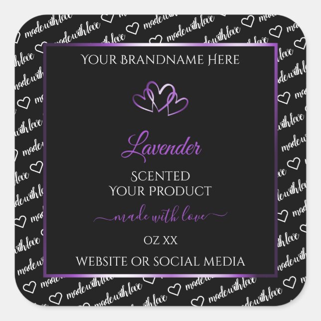 Black White Word Cloud Product Label Purple Hearts (Front)