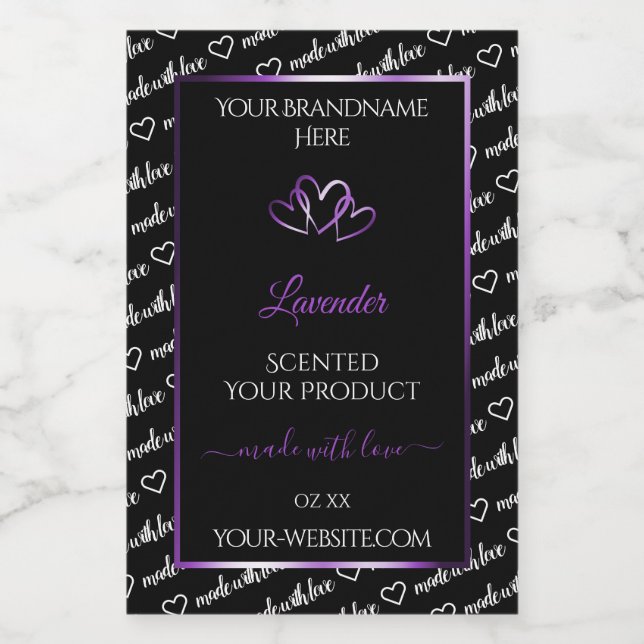 Black White Word Cloud Product Label Purple Hearts (Single Label)