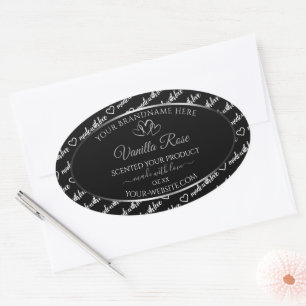 Black White Word Cloud Product Label Silver Hearts