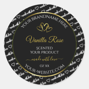 Black White Word Cloud Product Labels Gold Hearts