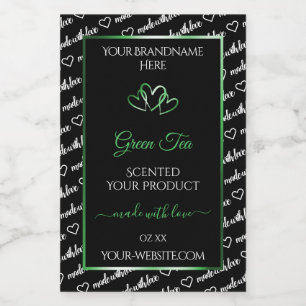 Black White Word Cloud Product Labels Green Hearts