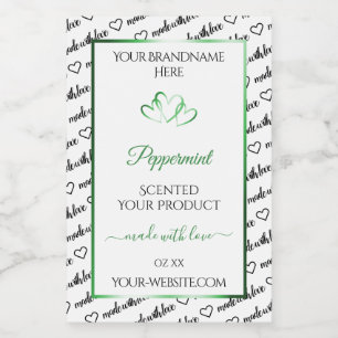 Black White Word Cloud Product Labels Green Hearts