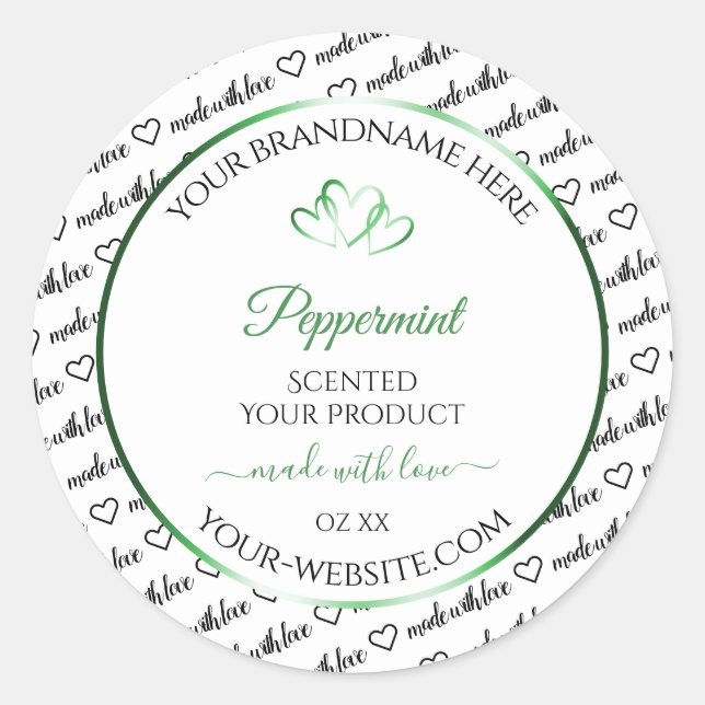 Black White Word Cloud Product Labels Green Hearts (Front)