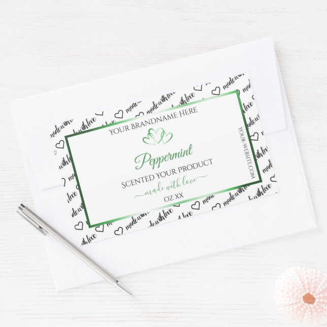 Black White Word Cloud Product Labels Green Hearts (Envelope)
