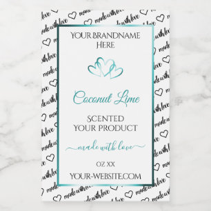 Black White Word Cloud Product Labels Teal Hearts