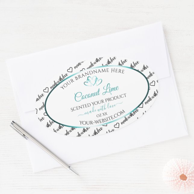 Black White Word Cloud Product Labels Teal Hearts (Envelope)
