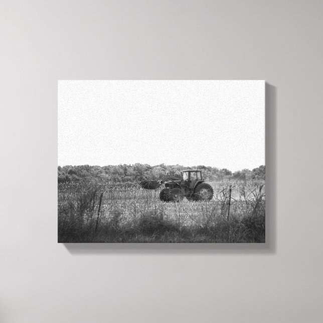 Black & White Working in the Cornfield 11x14 Canvas Print (Front)