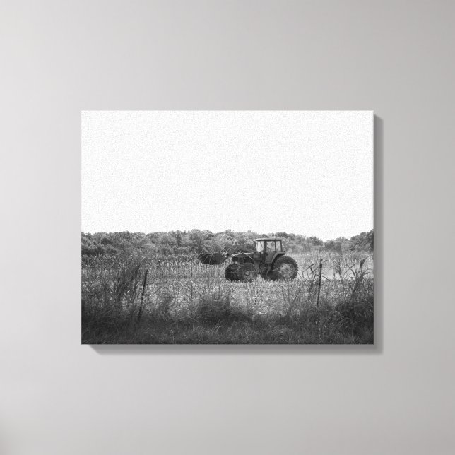 Black & White Working in the Cornfield 16x20 Canvas Print (Front)