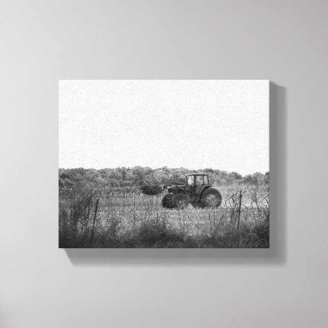 Black & White Working in the Cornfield 8x10 Canvas Print (Front)