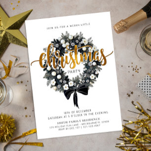 Black & White Wreath Christmas Party Invitation