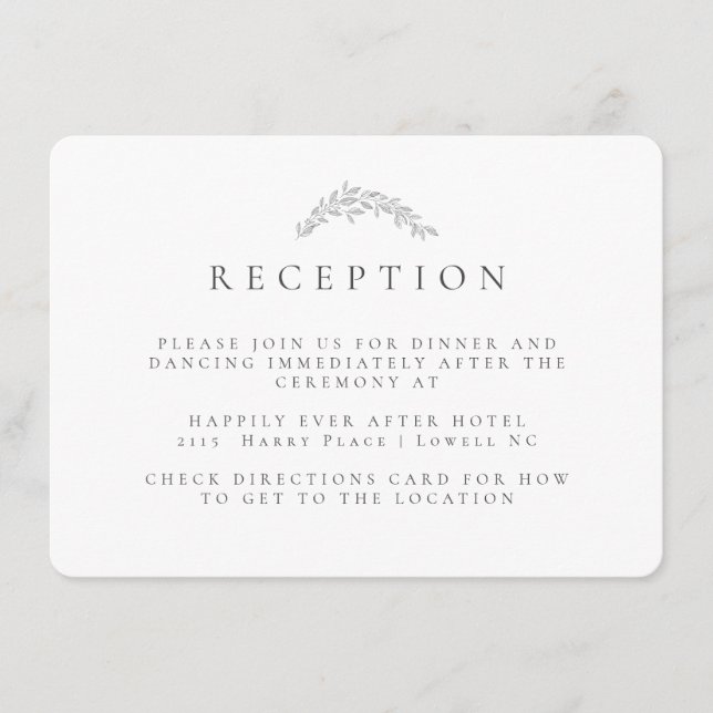 Black White Wreath Monogram Wedding Reception Enclosure Card (Front)