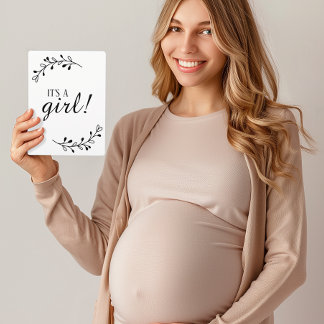 Black & White Wreath Pregnancy Gender Photo Sign