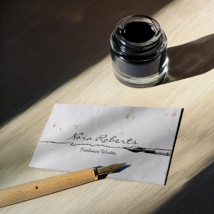 Black White Writers Authors Dip Pen Handmade Paper Business Card