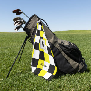 Black White Yellow Chequered Golf Towel