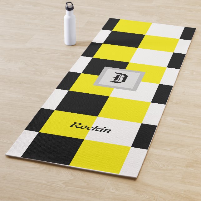 Black White Yellow Chequered  Yoga Mat (In Situ)