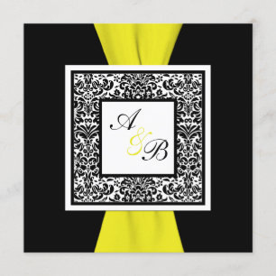 Black, White, Yellow Damask PRINTED RIBBON Invitation