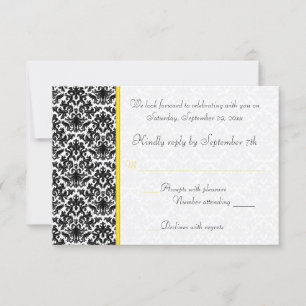 Black, White, Yellow Damask RSVP Card