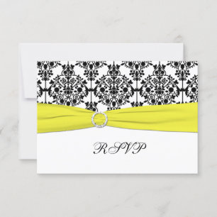 Black, White, Yellow Damask RSVP Card