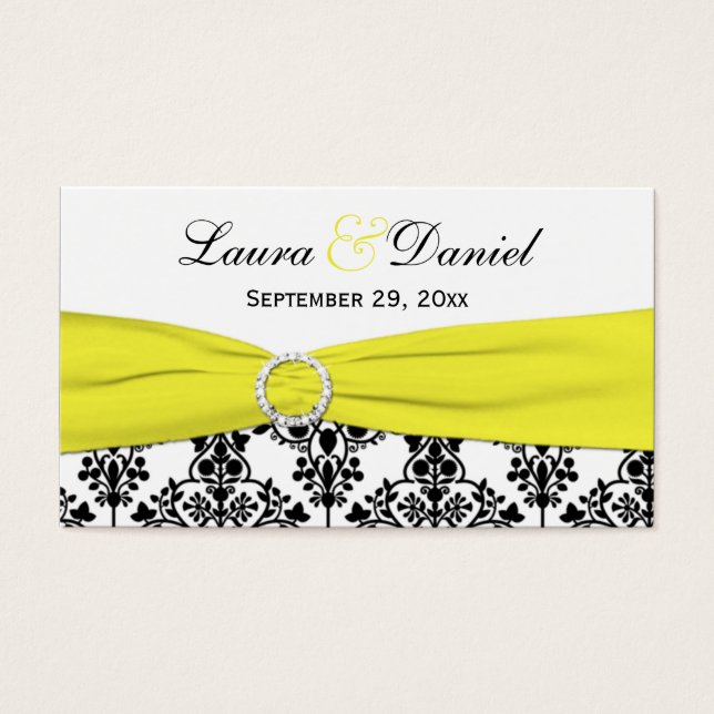 Black, White, Yellow Damask Wedding Favour Tag (Front)