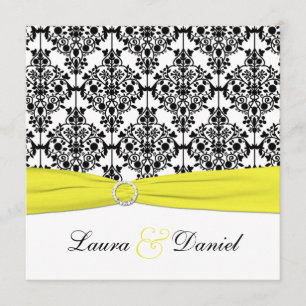 Black, White, Yellow Damask Wedding Invitation