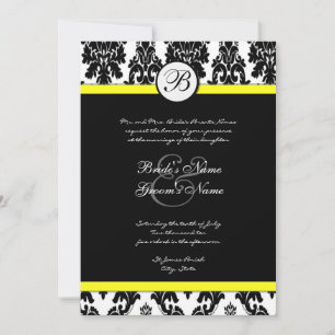 Black White Yellow Damask Wedding Invitation