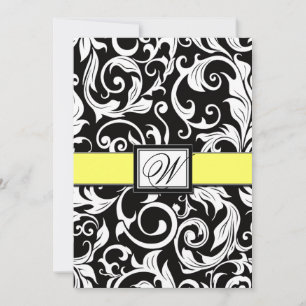 Black White & Yellow Damask Wedding Invitations