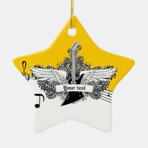 Black white yellow electric guitar with wings ceramic tree decoration