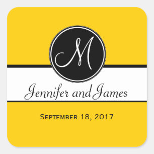 Black White Yellow Monogram Wedding Favour Sticker