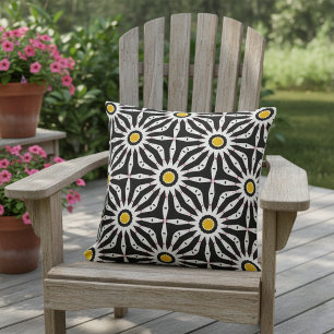 Black White & Yellow Mosaic Geometric Pattern Cushion