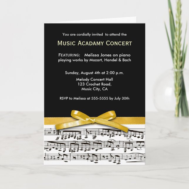 Black white & yellow music concert recital invite (Front)
