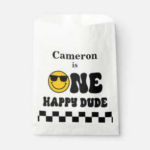 Black White Yellow One Happy Dude 1st Birthday Favour Bags