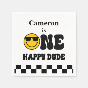Black White Yellow Our happy dude 1st birthday Napkin