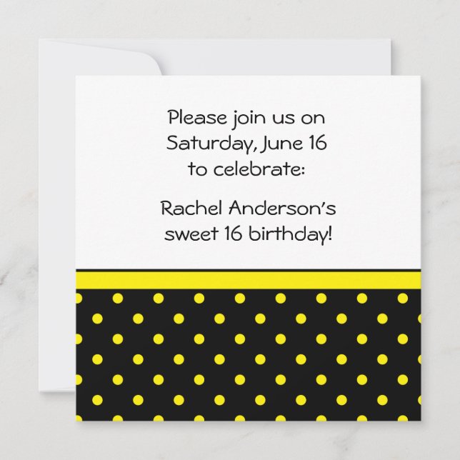 Black White Yellow Polka Dots Party Invite (Front)