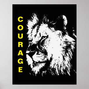 Black White Yellow Pop Art Courage Lion Poster