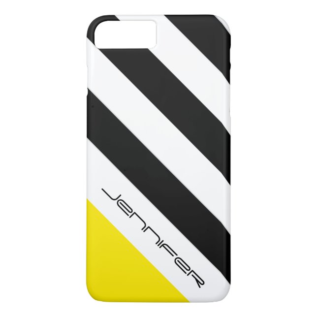 Black, White, Yellow Stripe Chic Minimalist Name Case-Mate iPhone Case (Back)