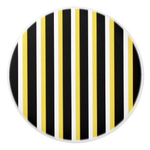 Black, White, Yellow Stripe Design - Drawer Knob
